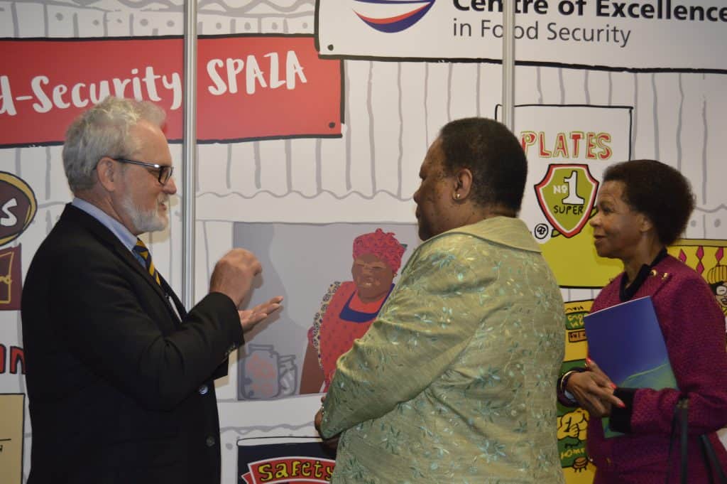 Professor Julian May, director of the CoE in Food Security in conversation with Minister Naledi Pandor and Dr Mamphela Ramphele during the NRF Director’s Forum 2017