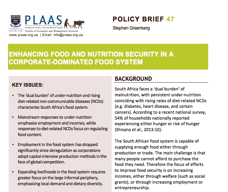 Enhancing Food and Nutrition Security in a Corporate Dominated Food ...